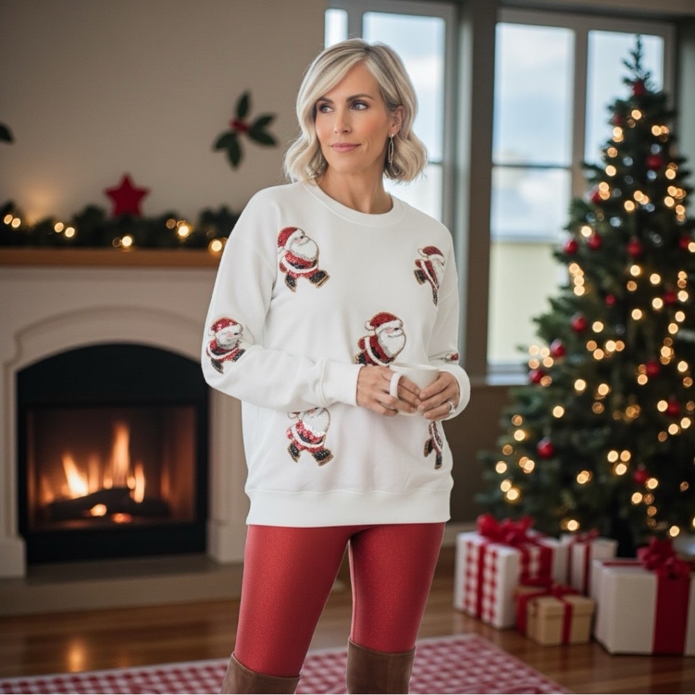 Sequin Santa pullover sweatshirt S M L XL 2XL